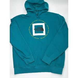The North Face Mens Teal Never Stop Exploring Box Logo Pullover Hoodie Medium